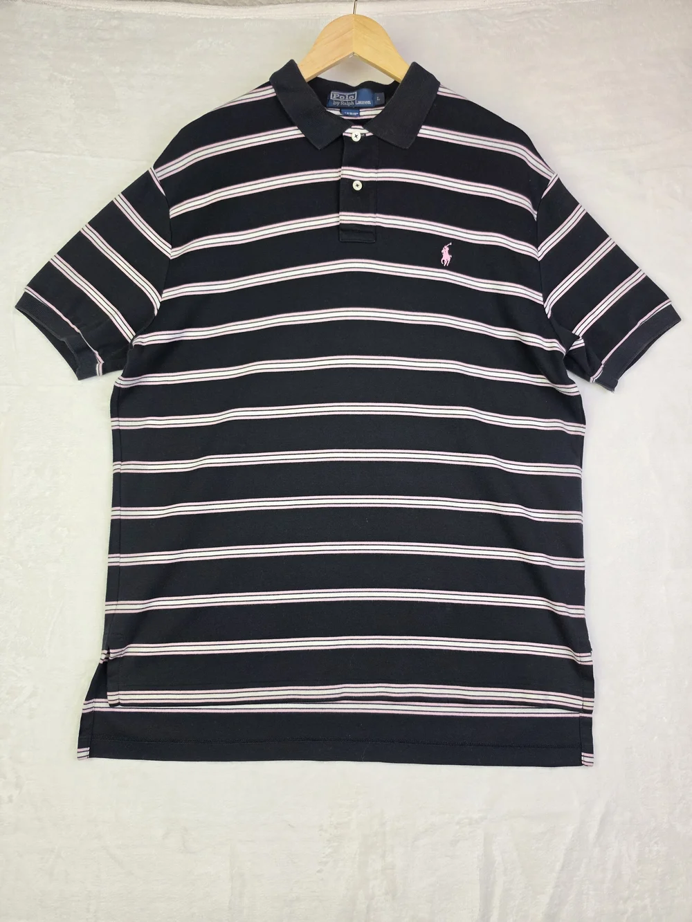 Polo Ralph Lauren Men's Striped Polo Shirt Size Large Black Pink White‎ Cotton